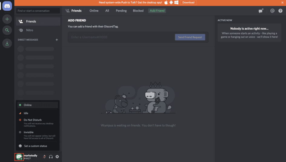 custom status discord on discord app